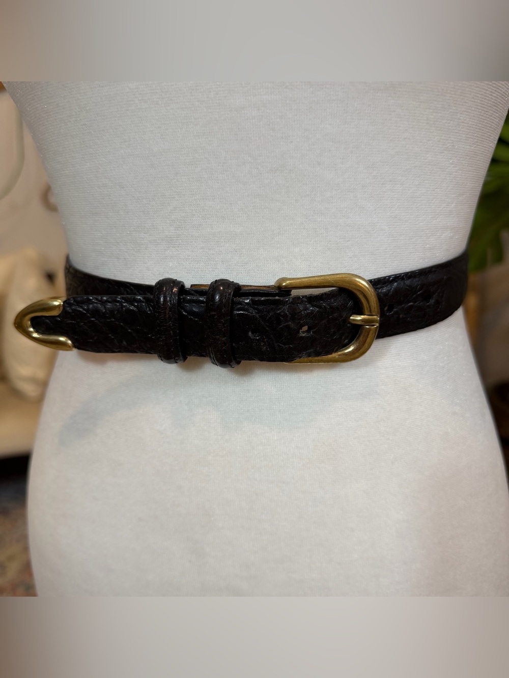 Paul Frederick Black Embossed Leather Belt Large Brass Buckle Classic Western